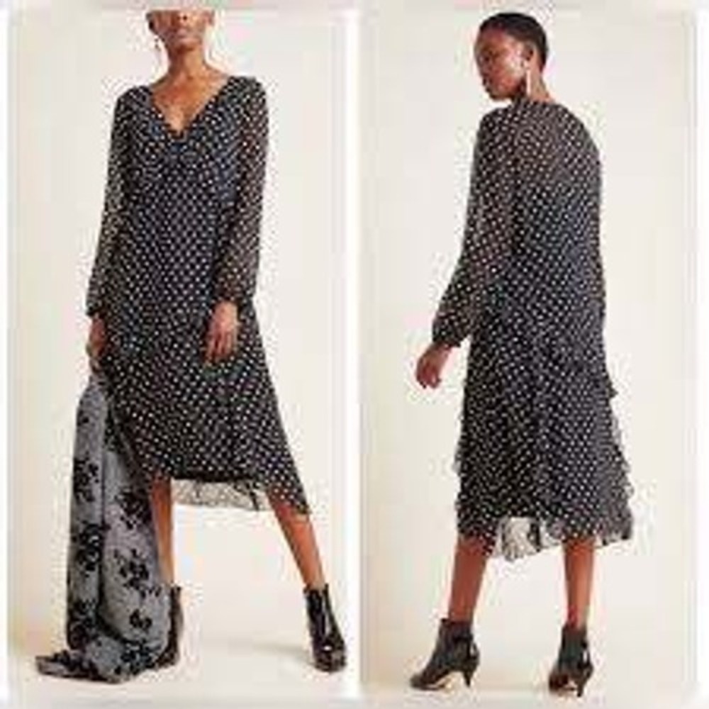 Maeve Anthropologie Sirena Polka Dot Ruffle Semi-Sheer Tunic Dress Women's Small